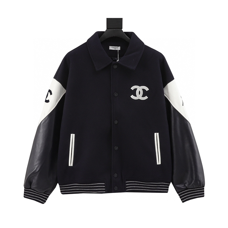 Chanel Jackets Stitching Embroidered Baseball Uniform Jacket Coat for Men and Women