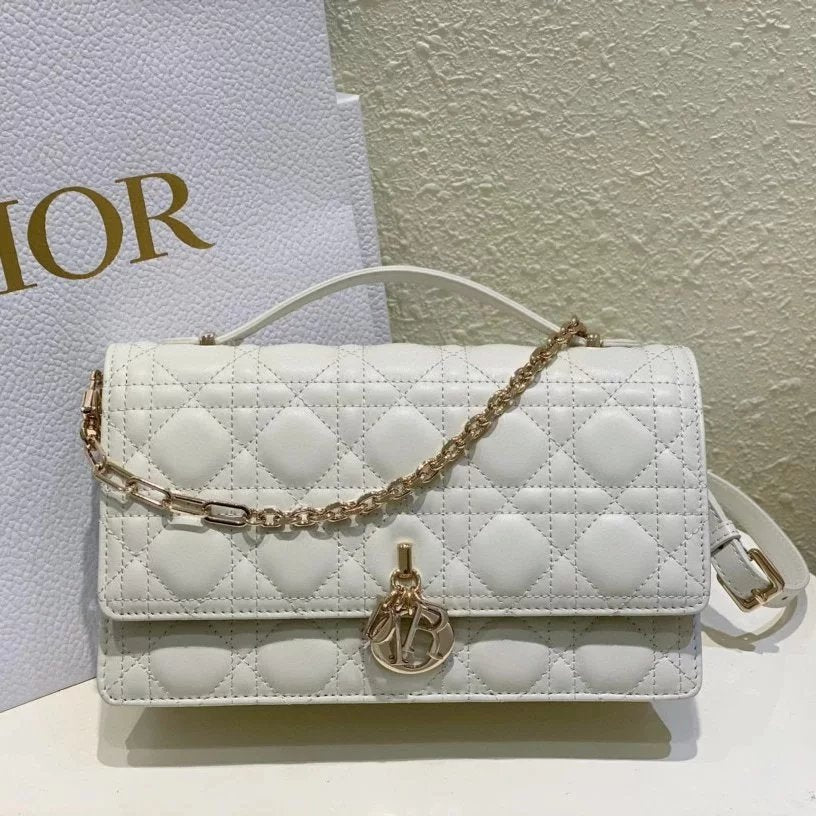 Dior Women's Bag Top version 【Original Order】MISS Handbag Sheep Leather Rattan Plaid Tote2024Early Spring Series New Top Handle Design Portable Shoulder Crossbody Commuter Women's Bag