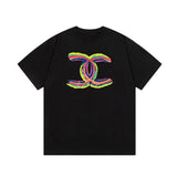 Chanel T-shirt Rainbow Letter Direct Print logo round Neck Short Sleeve25ss New Pure Cotton Unisex Style T T-shirt OS Loose Fit Base Shirt Top Half Sleeve T-Shirt
