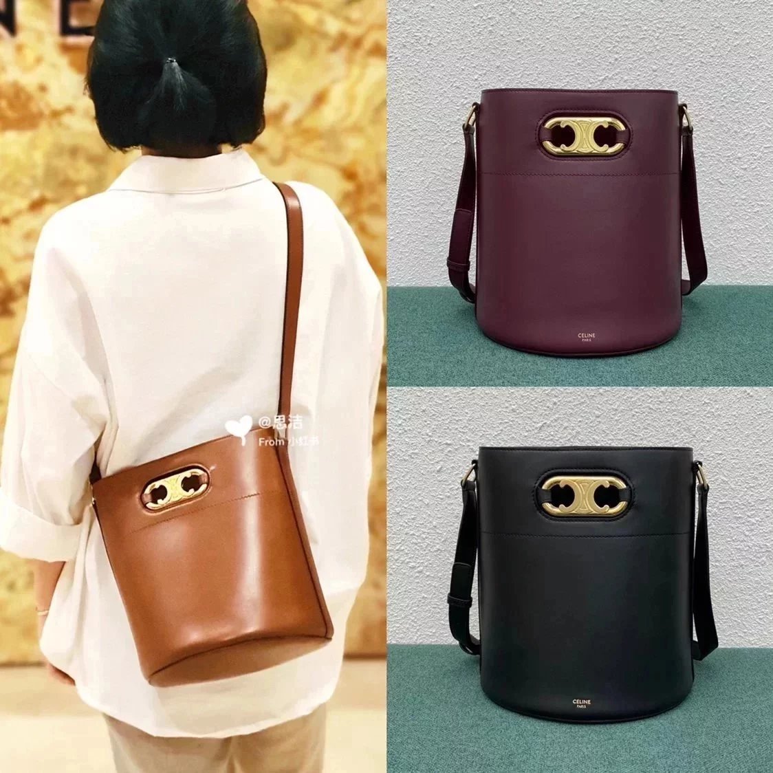 Celine women's bag Top version 【Surrogate Shopping Edition】Lisa Same Style Pig Nose Bucket Bag BucketMaillonTriomphe Arc De Triomphe Bucket Bag Cowhide