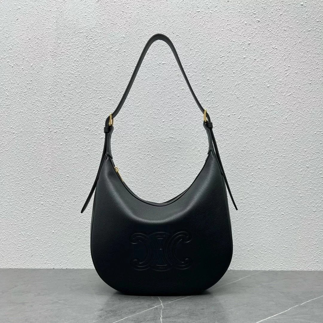Celine women's bag Top version 【Original Factory】2024Early Spring New HELOISE New Soft Cow Leather Handbag hobo Bag Underarm Bag Shoulder Bag Arc De Triomphe Large logo Printing hobo Backpack114713