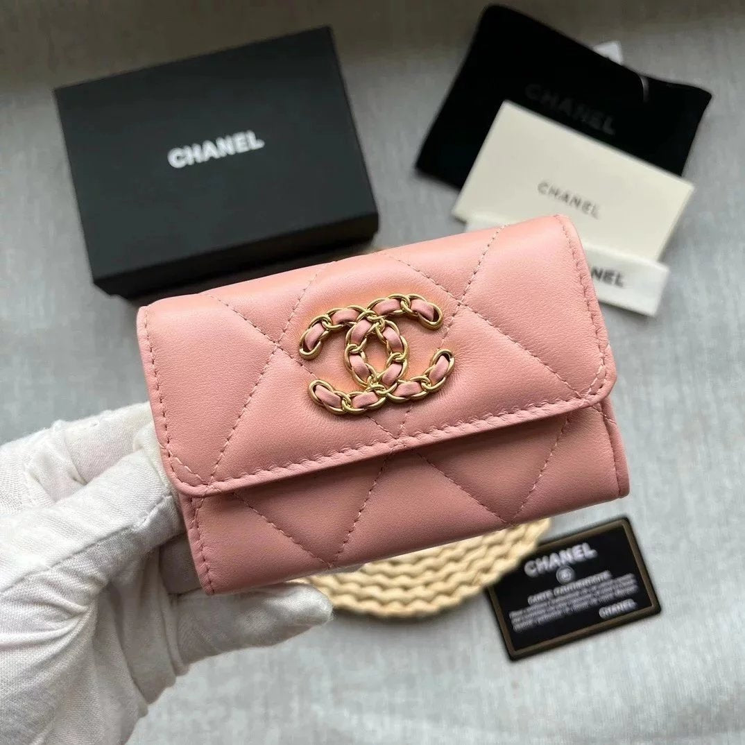 Chanel Wallet Top version Small new19bag Mouth Cover Coin Purse2022Latest logo With Large Rhombus Plaid，Imported Lambskin and Retro Hardware Men's Card Holder Ladies Card Holder Card Holder Wallet