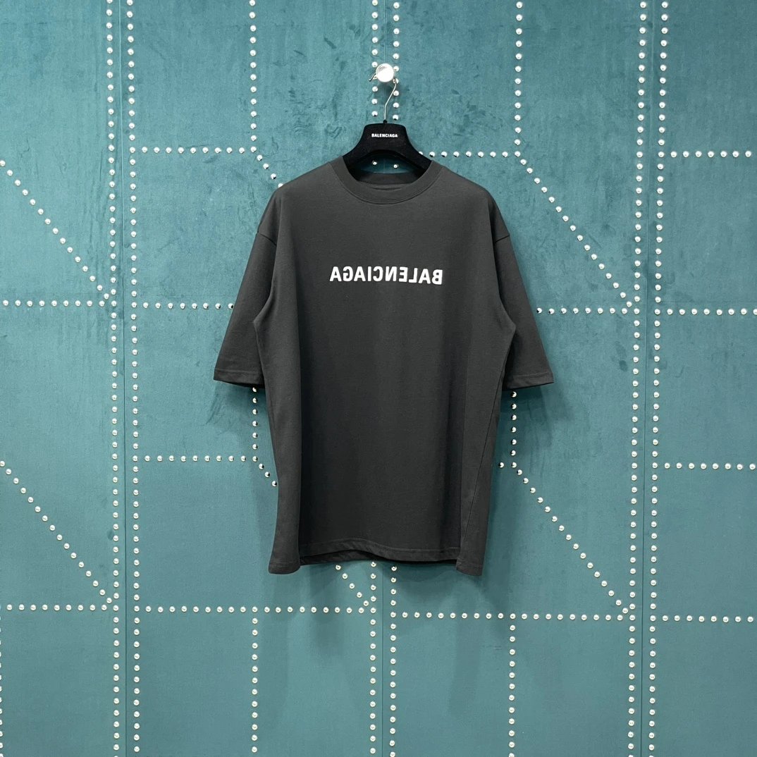 Balenciaga T-shirt Mirror Image Letters on the Chest logo round Neck Short Sleeve25ss New pure cotton T Unisex T-Shirt OS Loose Fit Base Shirt Top Half Sleeve T-Shirt
