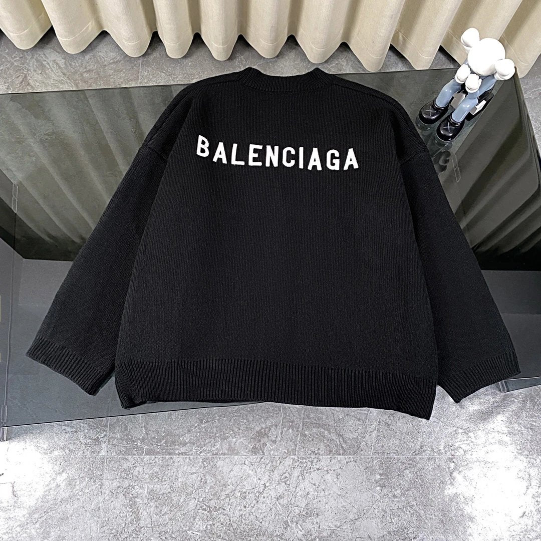 Balenciaga Sweater FW23Front and back embroidery logo Cardigan Sweater Coat Unisex Outerwear Long Sleeve Soft Lazy Style OS Loose Fit Thickened Versatile Casual Wear for Both Inner and Outer Layering