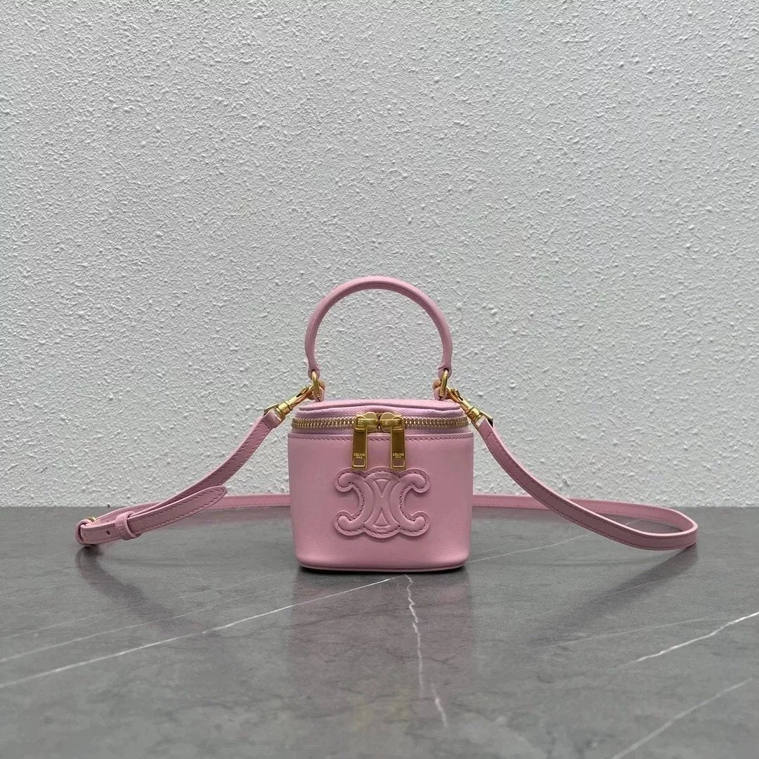 Celine women's bag Top version 【Original Leather Hardware】23New Three-Dimensional Box Bag Portable Box Bag Small round Bag Double Zipper Closure mini Box Bag Cosmetic Bag Lipstick Pack Small Waste Bag New Mini Small Bag Handle Small Box Bag Box Bag Women'