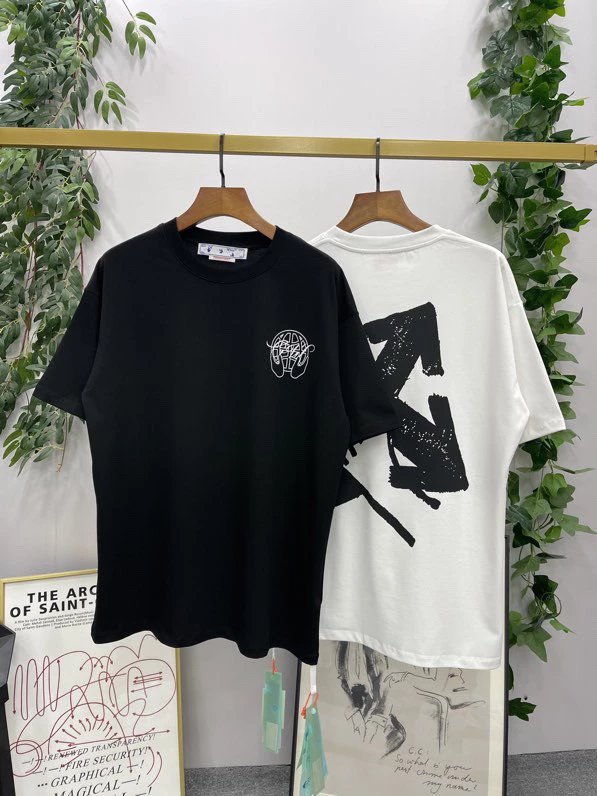 OFF-White T-shirt Top Version Letter Graffiti Splash Ink Oil Painting Twill Arrow Cartoon Short Sleeve T T-shirt Men and Women