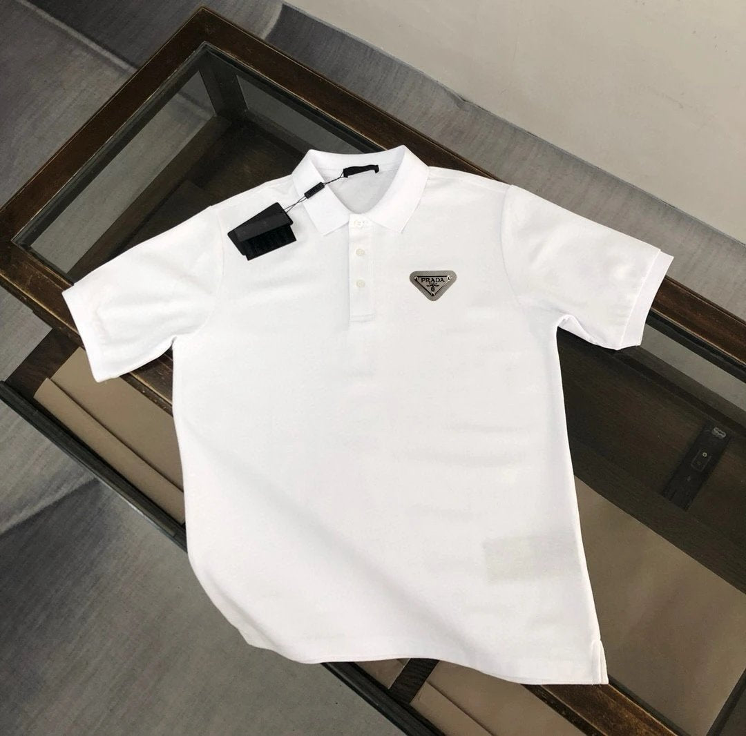 PRADA T-shirt Chest Triangle Mark logoPOLO Shirt Lapel Short Sleeve25ss New Unisex Style OS Loose T Summer Half Sleeve Business Shirt Plus Size T-Shirt