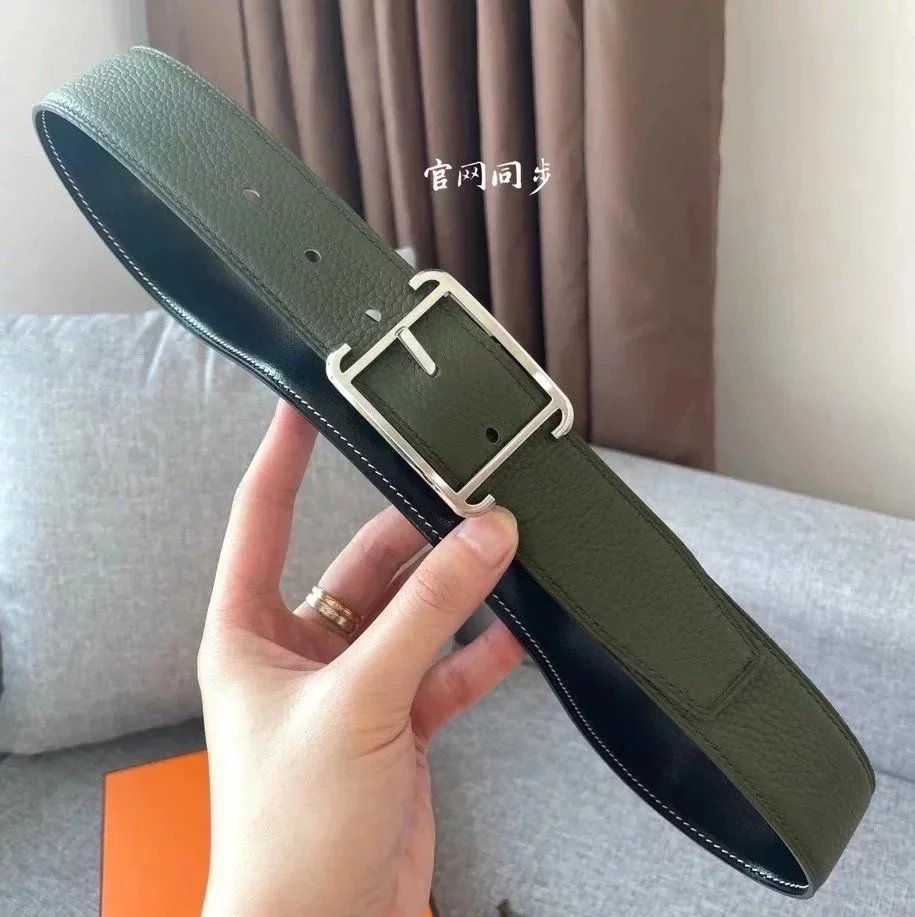 Hermes Belt Top version New Men's Lady's Pants Belt3.8cm Import togo Leather Double-Sided Lychee Pattern Pin Buckle Double-Sided Belt Stainless Steel Hardware Belt togo Leather belt H Belt Loop Business