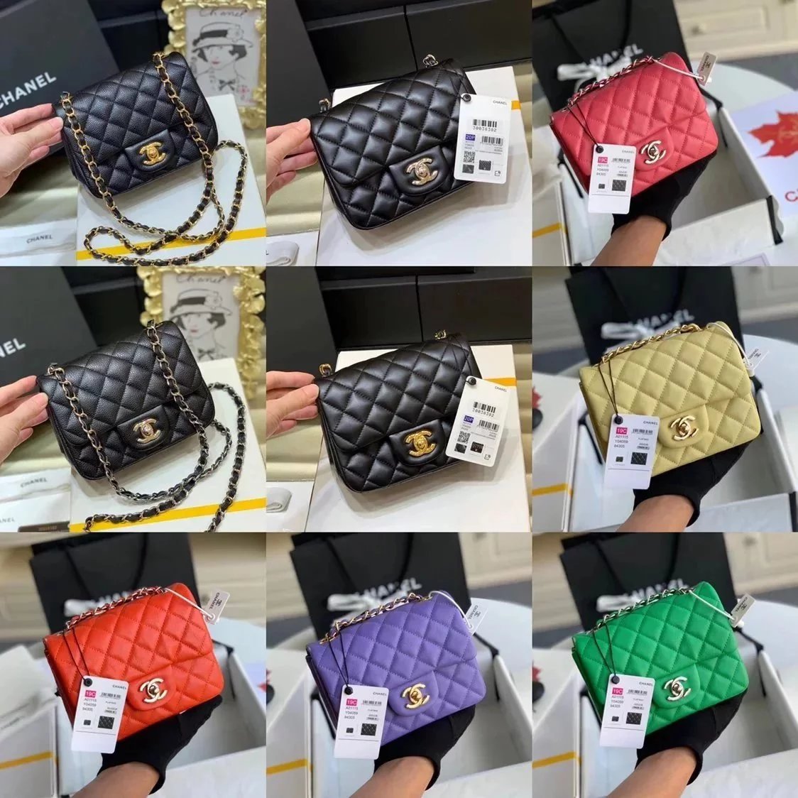 Chanel Women's Bag Top version Original Leather Surrogate Shopping Version New Bag Ch@ne1CF Fat Fang1115mini17cm Caviar Ball Grain Cowhide CF Sheepskin Mini Small Sized Flap Bag Shoulder Crossbody Chain Bag Lambskin Original Leather