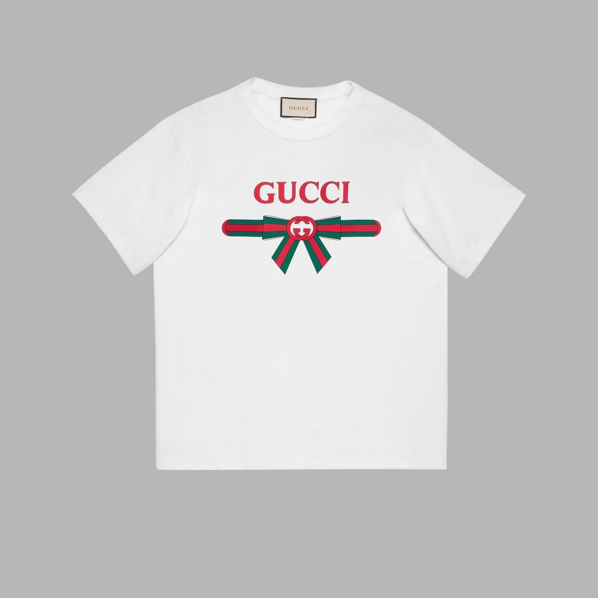 Gucci T-shirt 25SS Model Style Red and Green Bow Belt logo Letter Print Crew Neck Short Sleeve Pure Cotton T Unisex T-Shirt OS Loose Design Leisure Simple T-shirt