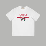 Gucci T-shirt 25SS Model Style Red and Green Bow Belt logo Letter Print Crew Neck Short Sleeve Pure Cotton T Unisex T-Shirt OS Loose Design Leisure Simple T-shirt