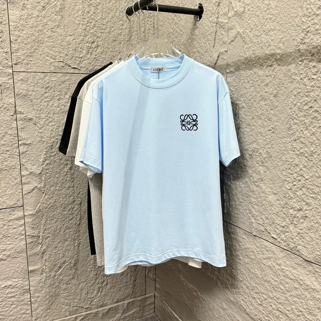 LOEWE T-shirt Chest Emblem Embroidery logo round Neck Short Sleeve25ss New Pure Cotton Unisex Style T Casual T-Shirt Base Layer Shirt OS Loose Fit Half Sleeve Top Plus Size