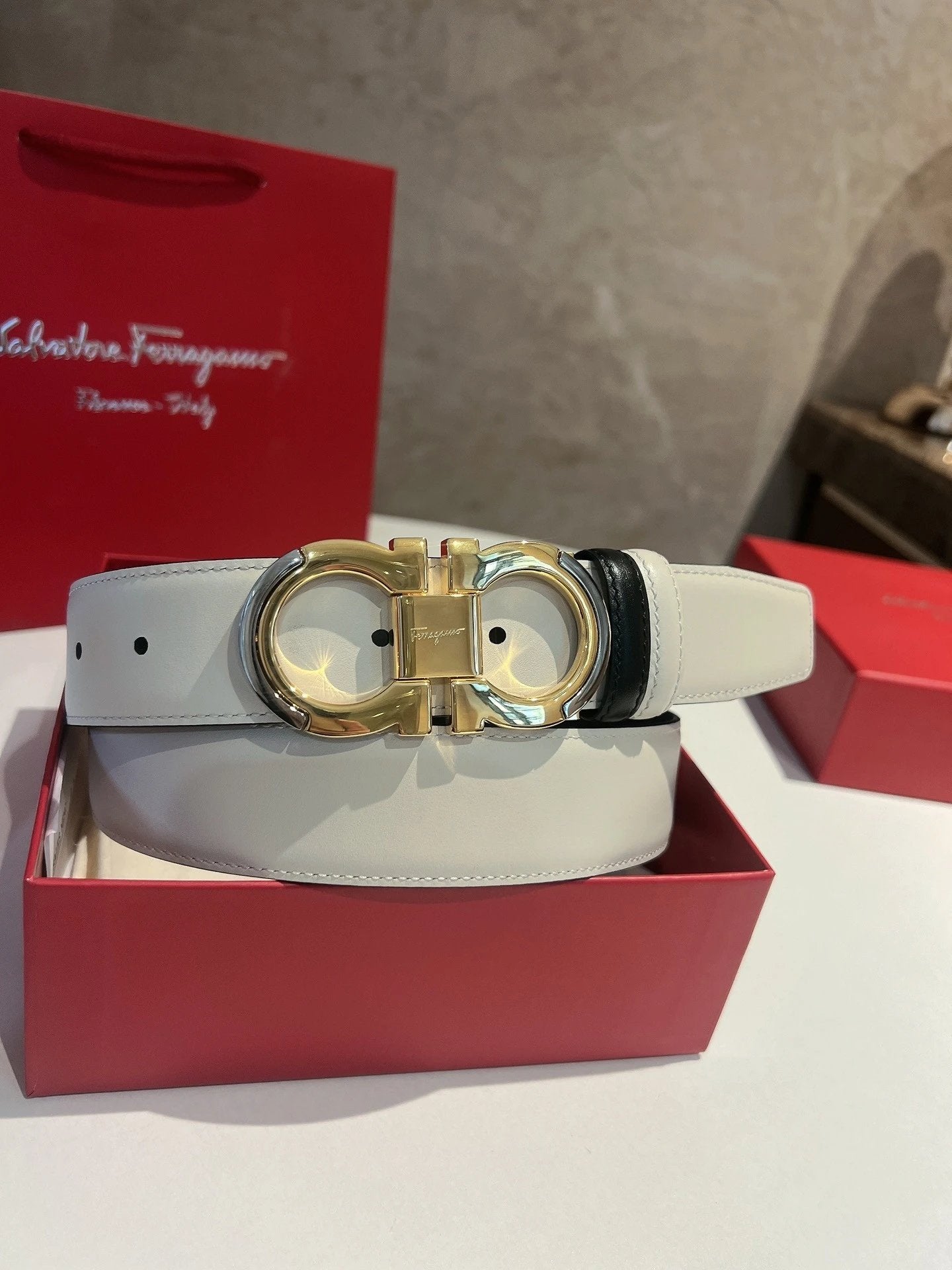 Ferragamo Belt Top version 【Counter Genuine Customization】Men's Belt NFC Anti-Counterfeiting Feila Pin Buckle Rotating Buckle Double-Sided Available Replacement Genuine Leather Belt Belt Feila