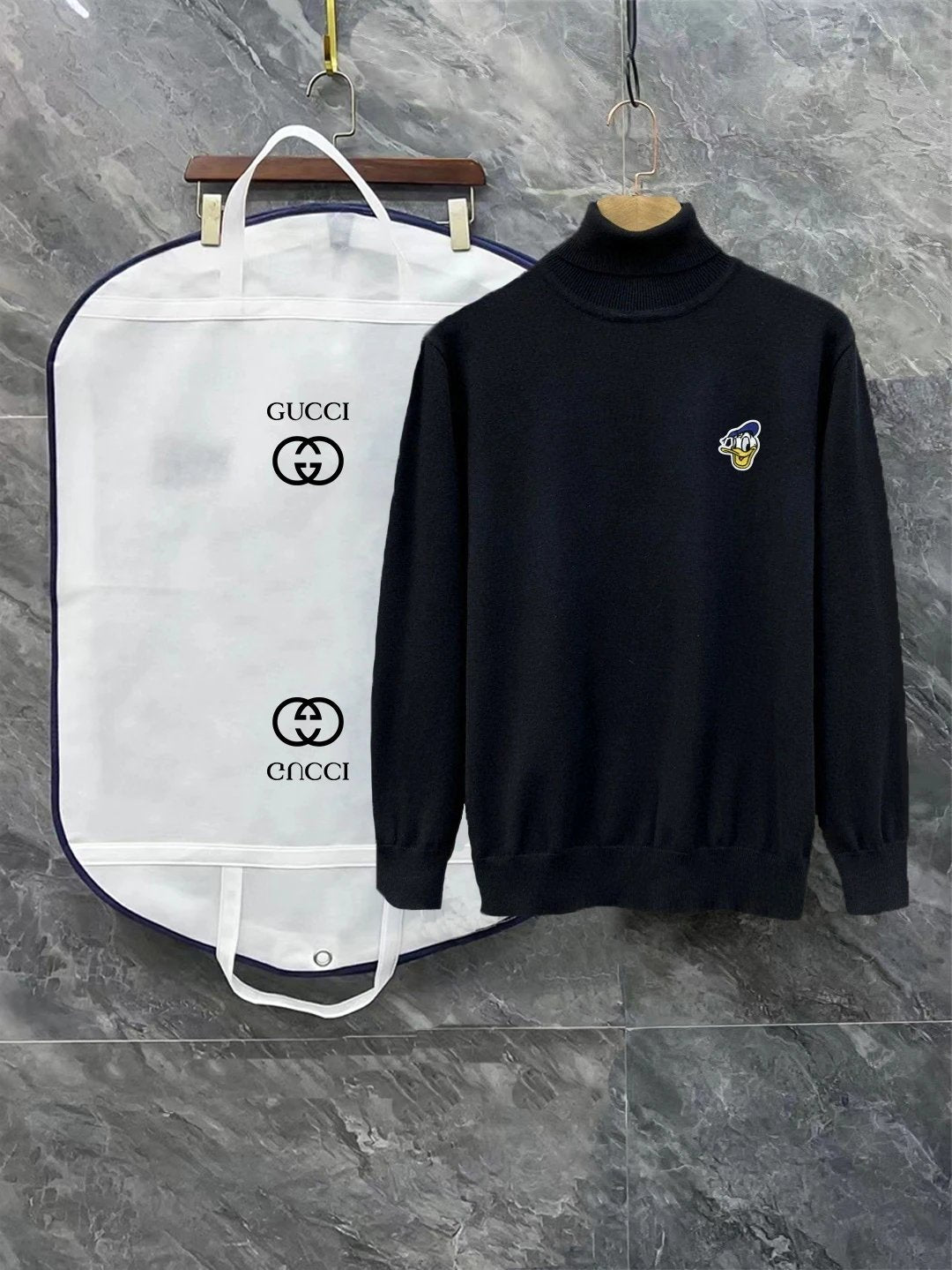 Gucci Sweater Donald Duck logo Turtleneck Sweater Coat Men's and Women's Same Style Outerwear OS Loose Top Long Sleeve Soft Glutinous Idle Style