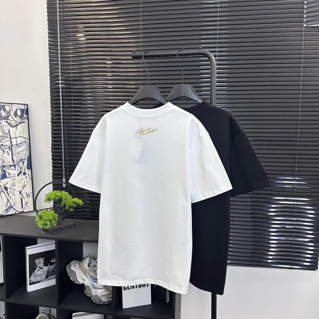 Louis Vuitton LV T-shirt Double Dog Badge with Rhinestones logo round Neck Short Sleeve25ss New pure cotton T Unisex T-Shirt OS Loose Fit Base Shirt G Short Sleeve T-Shirt