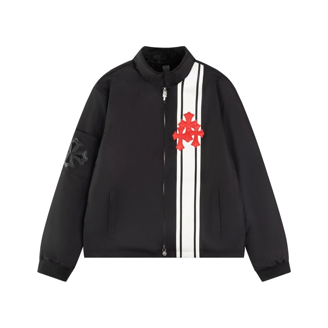 Chrome Hearts Jackets Leather Label Black and White Patchwork Red Print logo Cotton Jacket Baseball Jacket Coat Cotton Clothes Unisex Jacket