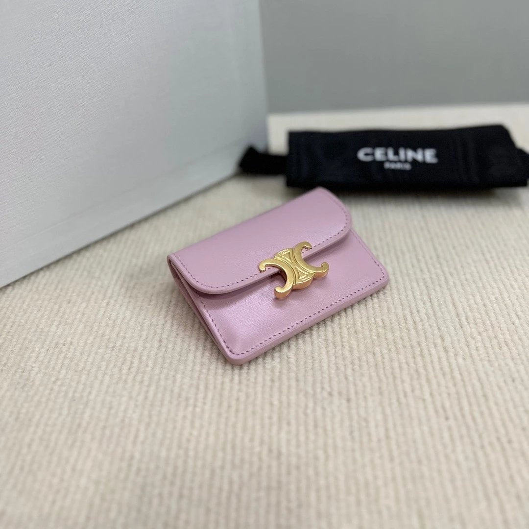 Celine Wallet Top version 【Super Original Leather】New Arc De Triomphe Card Holder Card Holder Card Clamp Cow Leather Lining TRIOMPHE Snap Button Closure，Built-in4One Card Slot，1One outside Card Slot.Easy to Carry outside