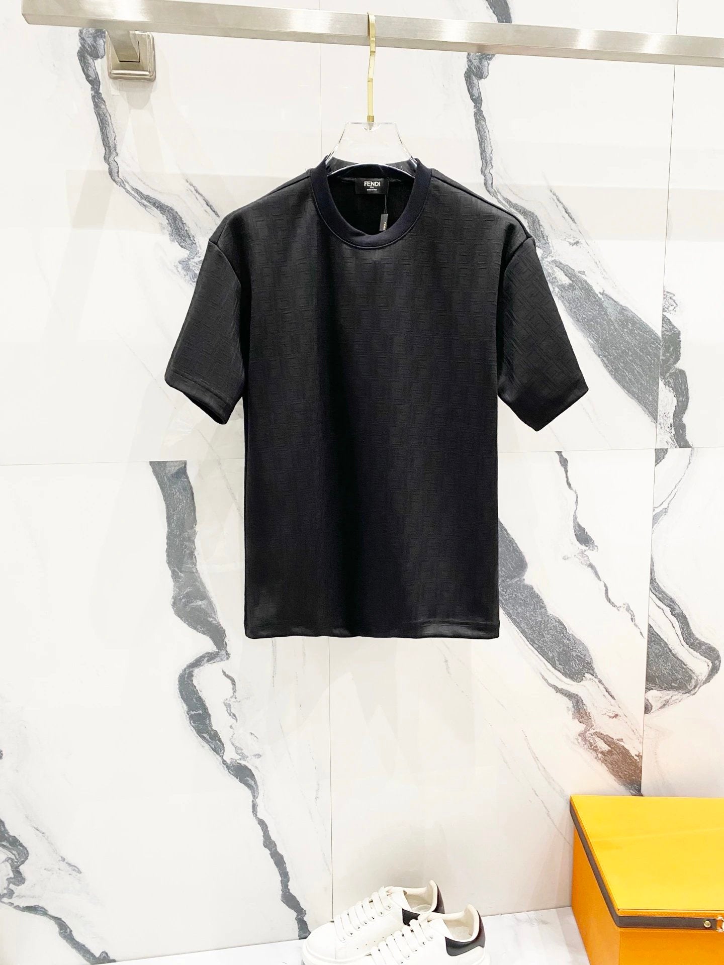 FENDI T-shirt Full Print Double F Alphabet Jacquard logo round Neck Short Sleeve25ss New Pure Cotton Unisex Style T Casual T-Shirt Base Layer Shirt OS Loose Fit Half Sleeve Top Plus Size