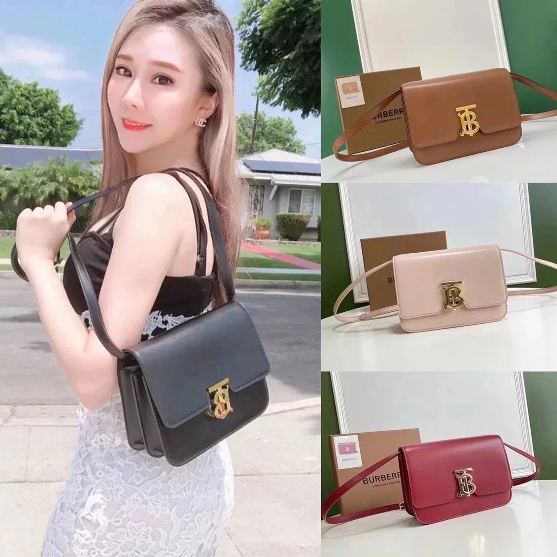 Burberry Women's Bag Top version 【Surrogate Shopping Edition】New TBBag Twist Lock Bag Square Bag Women's Cow Leather Bag Crossbody Bag Box Camera Bag Stewardess Bag