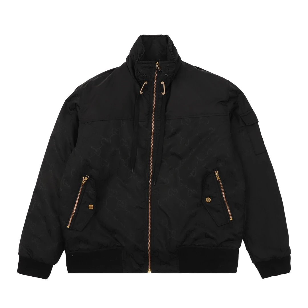 Gucci Jackets Dark Pattern Full Print Logo Zipper Cotton Jacket Unisex Coat Jacket Casual Loose Versatile Winter Warm Sports Jacket