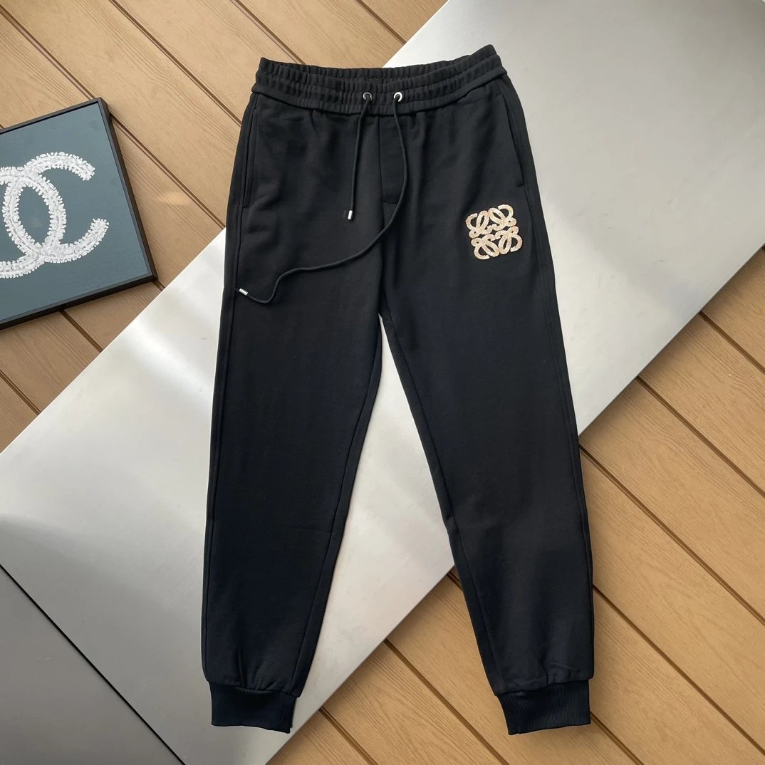 LOEWE Sweatpants 2024New logo Embroidered Jogger Sweatpants Autumn Unisex Long Pants Drawstring Winter Loose Plus Size Casual Pants High Waist Color Block