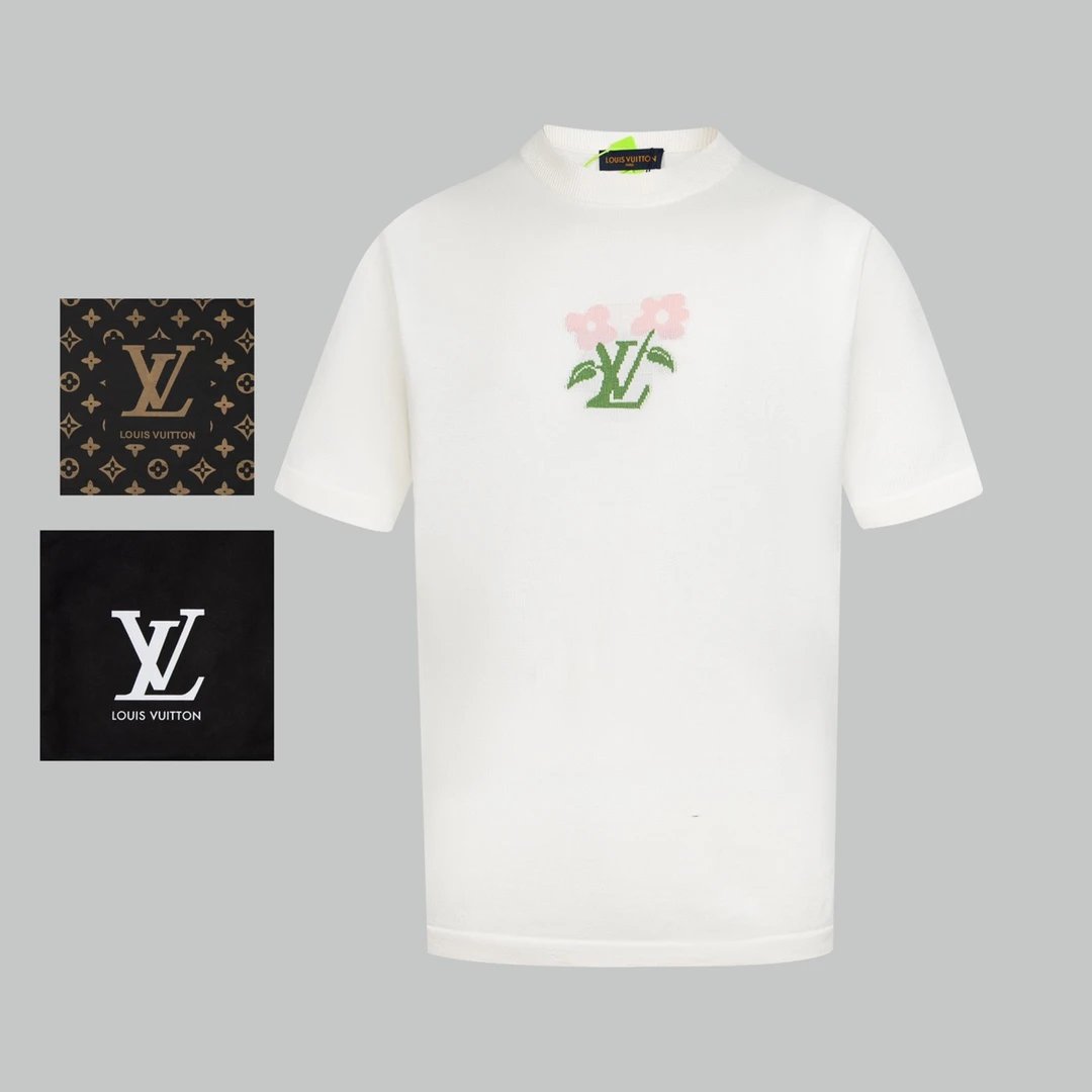 Louis Vuitton LV T-shirt Pink Letter Embroidery on the Back logo round Neck Short Sleeve25ss New Pure Cotton Unisex Style T Casual T-Shirt Base Layer Shirt OS Loose Fit Half Sleeve Top Plus Size