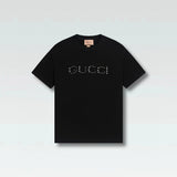 Gucci T-shirt Front Rhinestone Lettering logo round Neck Short Sleeve25ss New pure cotton T Unisex T-Shirt OS Loose Fit Base Shirt Top Half Sleeve T-Shirt