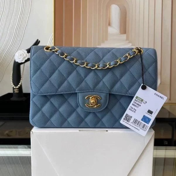 Chanel Women's Bag Top version 【Genuine Goods Leather】CF Original Caviar Ball Grain Cowhide Particles Full Classic CF Small Size23cm Black Gold Black Silver CF Flap Bag Pairs Clog Original Sheepskin Mouth Cover Chain Bag1117CF23cm