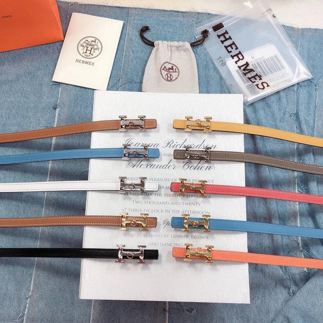 Hermes Belt Top version 1.3cm Women's Belt Wide Genuine Leather Double-Sided Belt Italy Imported First Layer Cowhide Leather Pure Original Leather Pure Steel Buckle h Home Pant Belt