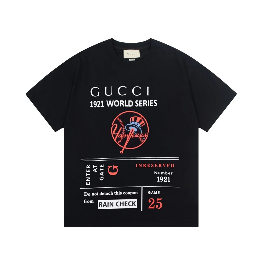 Gucci T-shirt Classic Chest Lettering1921Tennis Pattern Print logo round Neck Short Sleeve25ss New Pure Cotton Unisex Style T T-shirt OS Loose Fit Base Shirt Half Sleeve T-Shirt Top Half Sleeve