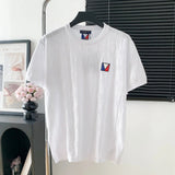 Louis Vuitton LV T-shirt Front Knit Texture and Square Shape logo round Neck Short Sleeve25ss New Pure Cotton Unisex Style T Casual T-Shirt Base Layer Shirt OS Loose Fit Half Sleeve Top Plus Size