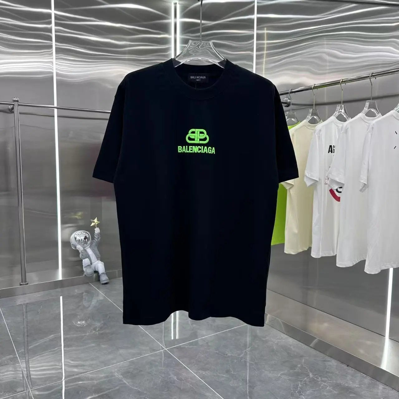 Balenciaga T-shirt Chest Foam Lock Buckle Letter Print logo round Neck Short Sleeve25ss New Pure Cotton Unisex Style T T-shirt OS Loose Fit Base Shirt Half Sleeve T-Shirt Top Half Sleeve