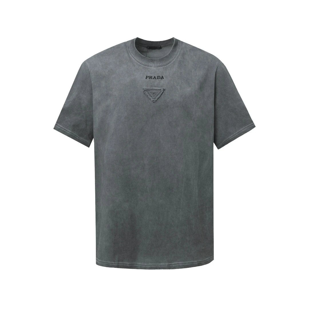 PRADA T-shirt Embroidered Triangle Logo on the Chest logo round Neck Short Sleeve25ss New Pure Cotton Unisex Style T T-shirt OS Loose Fit Base Shirt Top Half Sleeve T-Shirt