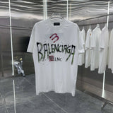 Balenciaga T-shirt Hand-painted Ink Splash Letter Print on Chest logo round Neck Short Sleeve25ss New Pure Cotton Unisex Style T T-shirt OS Loose Fit Base Shirt Half Sleeve T-Shirt Top Half Sleeve