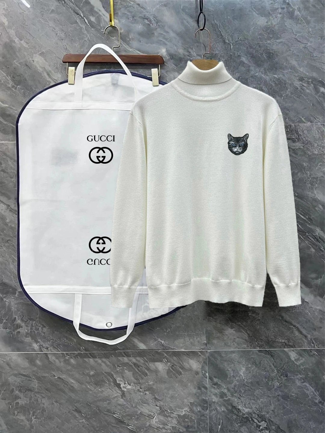 Gucci Sweater Owl logo Turtleneck Sweater Coat Men's and Women's Same Style Outerwear OS Loose Top Long Sleeve Soft Glutinous Idle Style