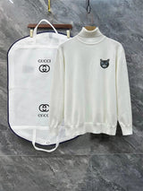 Gucci Sweater Owl logo Turtleneck Sweater Coat Men's and Women's Same Style Outerwear OS Loose Top Long Sleeve Soft Glutinous Idle Style
