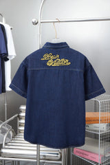 Louis Vuitton LV Shirt Back Signature Letter Embroidery logo Saga Turn-down Collar Short Sleeve Shirt Versatile Casual Business Unisex Slim Fit Jacket