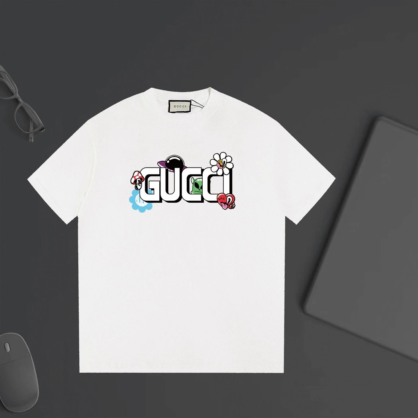 Gucci T-shirt Floral Letter Print on the Chest logo round Neck Short Sleeve25ss New Pure Cotton Unisex Style T T-shirt OS Loose Fit Base Shirt Half Sleeve T-Shirt Top Half Sleeve