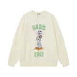 Dior Sweater Animal Pattern Jacquard Crew Neck Sweater Long Sleeve Pullover Thickened Lazy Style OS Loose Fit Unisex Knit Top Jacket Versatile Casual Wearable Inside and Outside