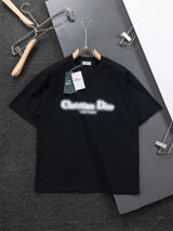 Dior T-shirt Front Split Glow-in-the-Dark Letter Print logo round Neck Short Sleeve25ss New Pure Cotton Unisex Style T T-shirt OS Loose Fit Base Shirt Top Half Sleeve T-Shirt