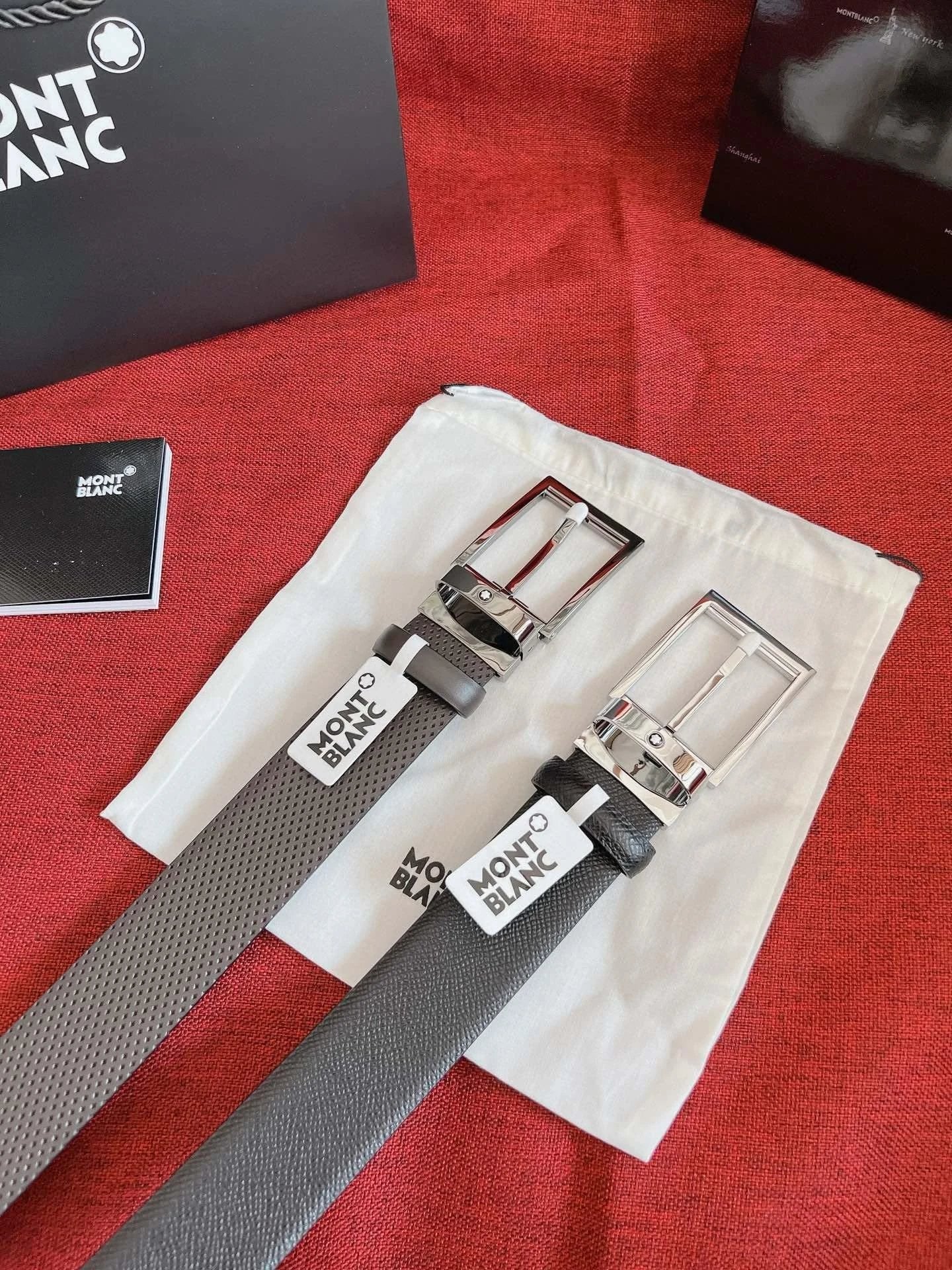 Montblanc Belt Top version Business Casual Belt Belt High Quality Double-Sided Head Layer Cowhide with Steel Buckle Men's Leather Belt Fashion All-Match Business Belt Double-Sided Available3.5