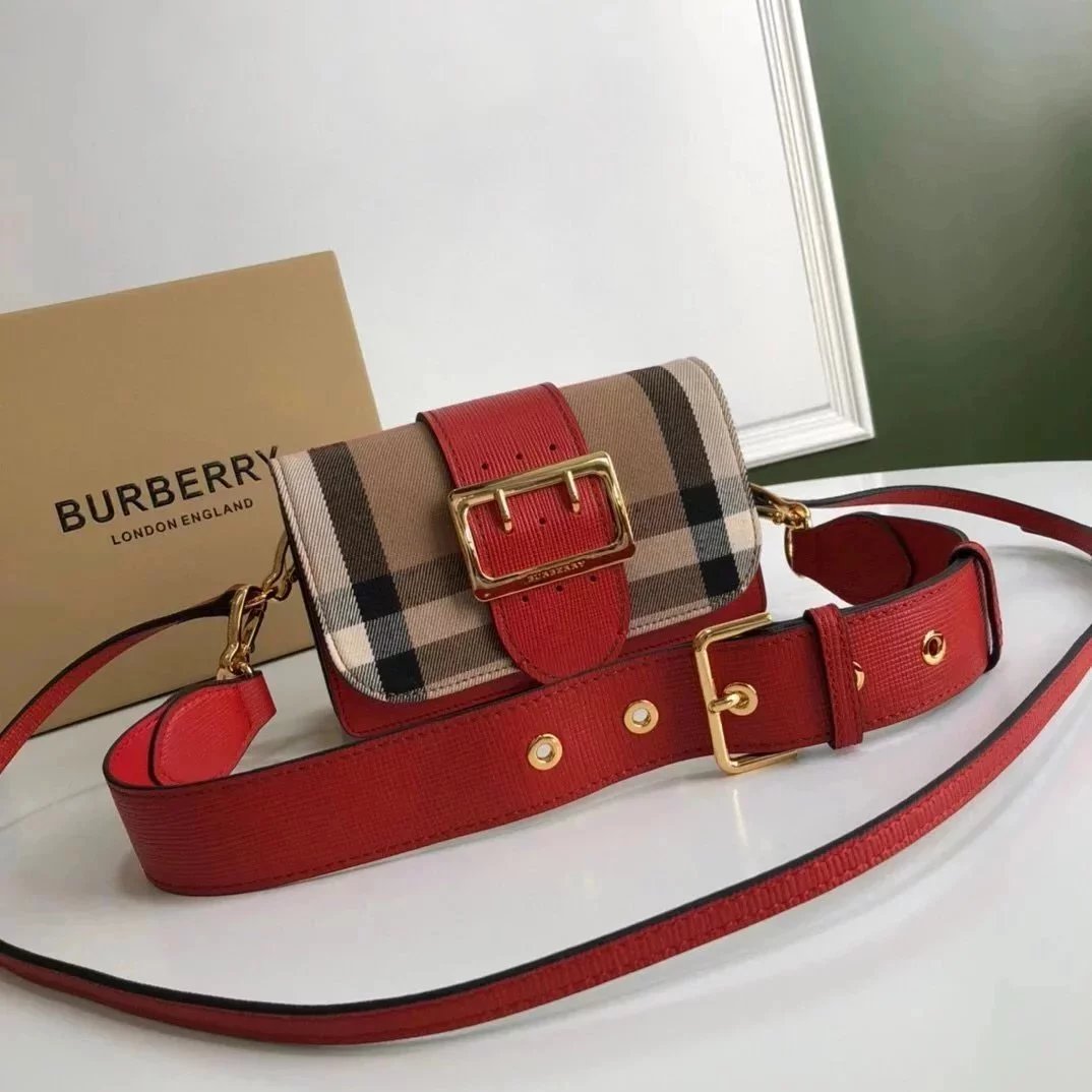Burberry Women's Bag Top version bucklehouse Women's Bag Plaid Turn-Lock Clasp Bag Plaid Leather Patchwork File Holder Shoulder Bag Messenger Bag Double-Shoulder Strap Underarm Bag