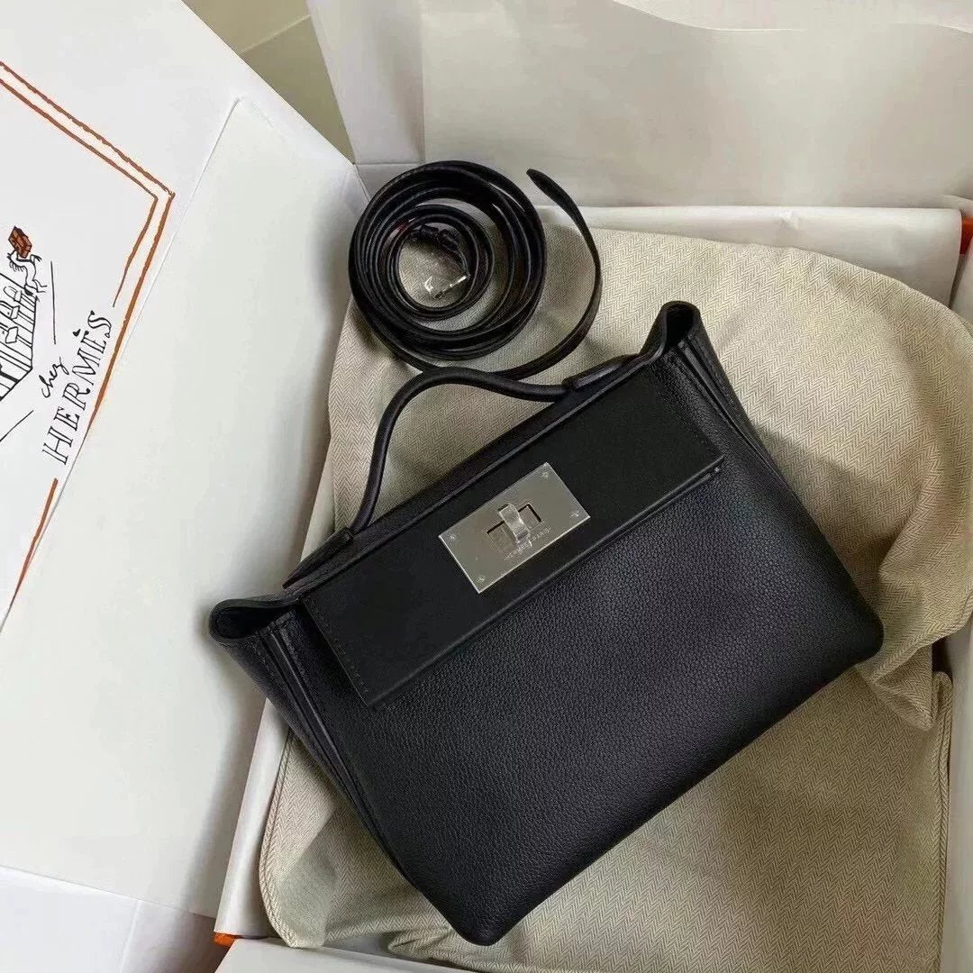 Hermes women's bag Top version Positive pin Quality KellyMini2424mini2424Wax Line Handmade evercolor Leather fabric Swift Small Leather Satchel21cm Women's Shoulder Bag