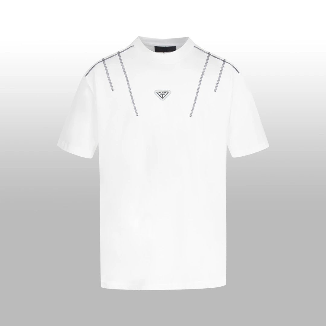 PRADA T-shirt Chest Triangle Mark logo round Neck Short Sleeve25ss New Pure Cotton Unisex Style T Casual T-Shirt Base Layer Shirt OS Loose Fit Half Sleeve Top Plus Size