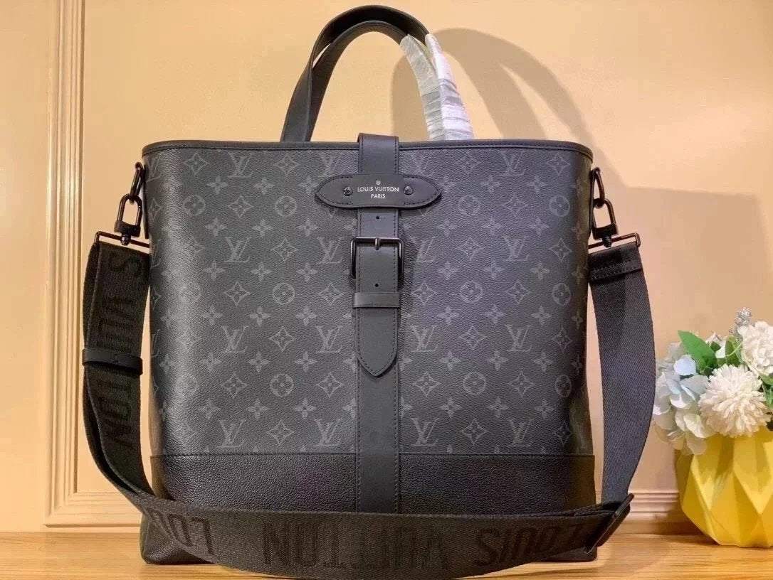 Louis Vuitton LV briefcase Top version 2022New**Original Order M45914Saumur Black Flower Men's Tote Bag Briefcase Shoulder Messenger Handbag Men's Bag