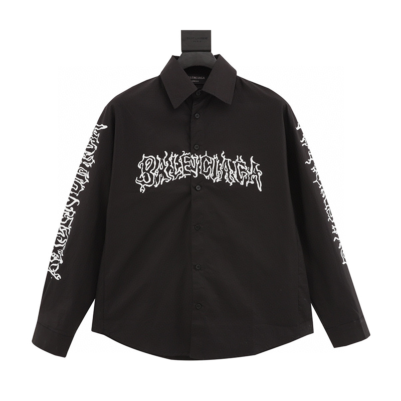 Balenciaga Shirt Hollow Flame Totem Printed Long-Sleeved Shirt for Men and Women