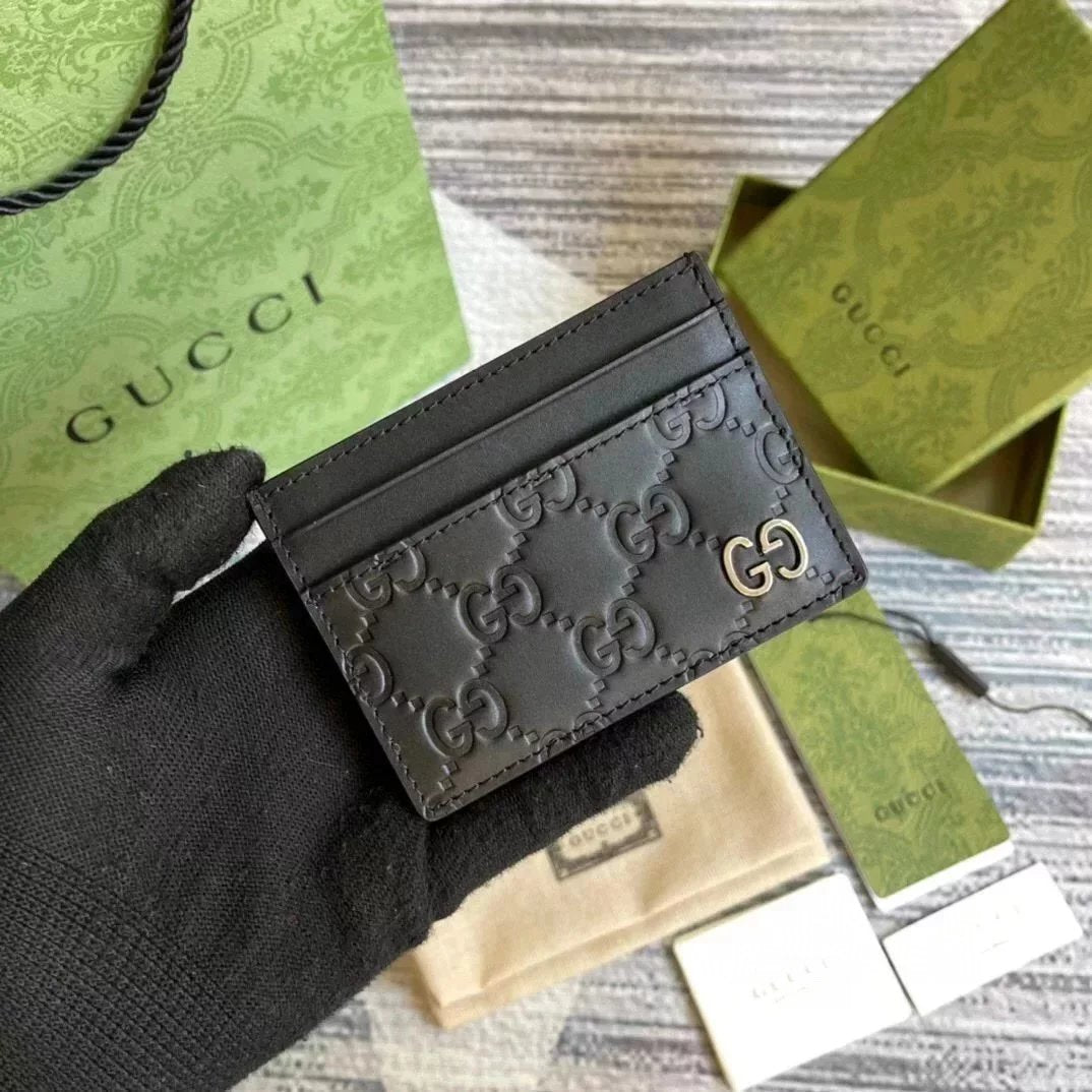 Gucci Wallet Top version 【Original Order】Tiger Head marmont Bee Print Small Card Holder Lightweight and Convenient Pair G Letters logo Genuine Leather Card Holder Card Holder Unisex