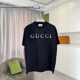 Gucci T-shirt Gradient Print on the Chest logo round Neck Short Sleeve25ss New Pure Cotton Unisex Style T T-shirt OS Loose Fit Base Shirt Short Sleeve T-Shirt Top