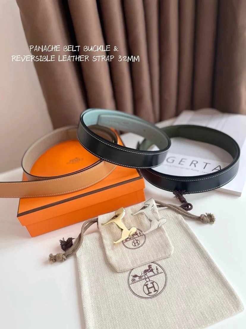 Hermes Belt Top version 【New products in stock】High Quality Genuine Leather Belt Business Casual Men and Women H Buckle Belt Double-Sided Available Pant Belt32mm