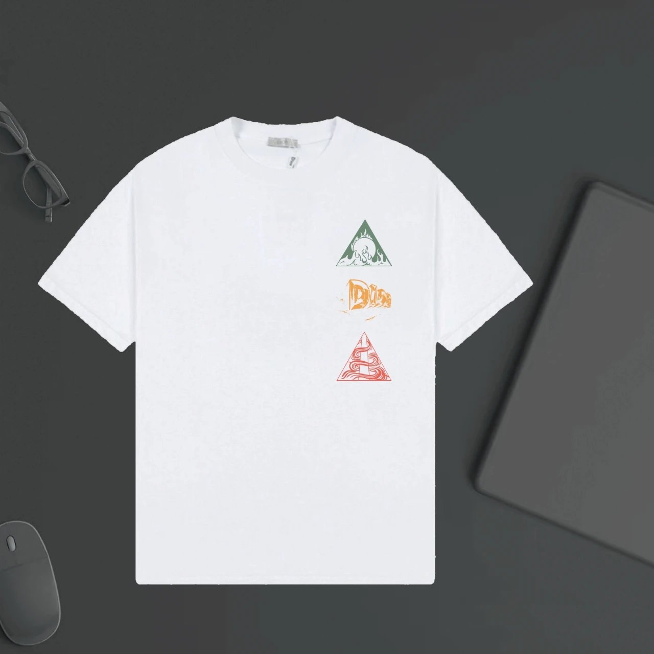 Dior T-shirt Chest Letter Pattern Print logo round Neck Short Sleeve25ss New Pure Cotton Unisex Style T Casual T-Shirt Base Layer Shirt OS Loose Fit Half Sleeve Top Plus Size